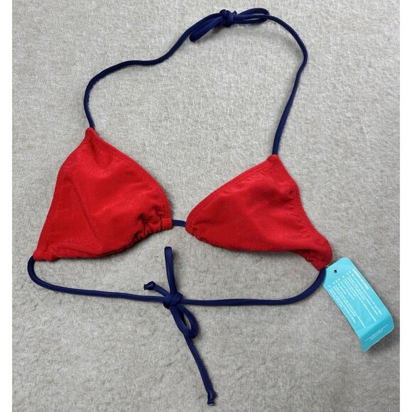 Toque d' Sol Red and Blue Bikini Top Sz M Patriotic Triangle Swimwear Ties New - Picture 2 of 5